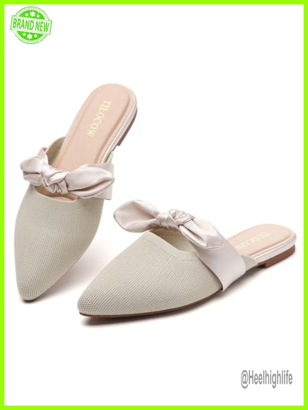 Knit Mules Pointed Toe Bow Slip On Flats Casual Office Shoes